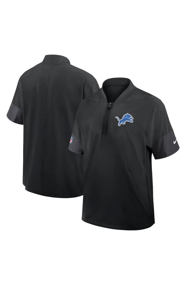 Nike Men's Nike Black Detroit Lions Sideline Short Sleeve Quarter-Zip Performance Coach Jacket, Alternate, color, Black