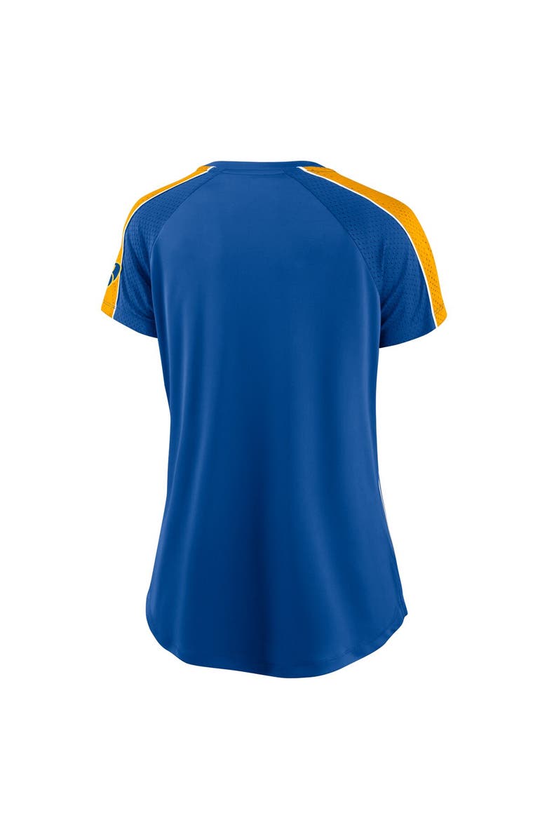 FANATICS Women's Fanatics Branded Royal/Gold Milwaukee Brewers True Classic League Diva Pinstripe Raglan V-Neck T-Shirt, Alternate, color, 