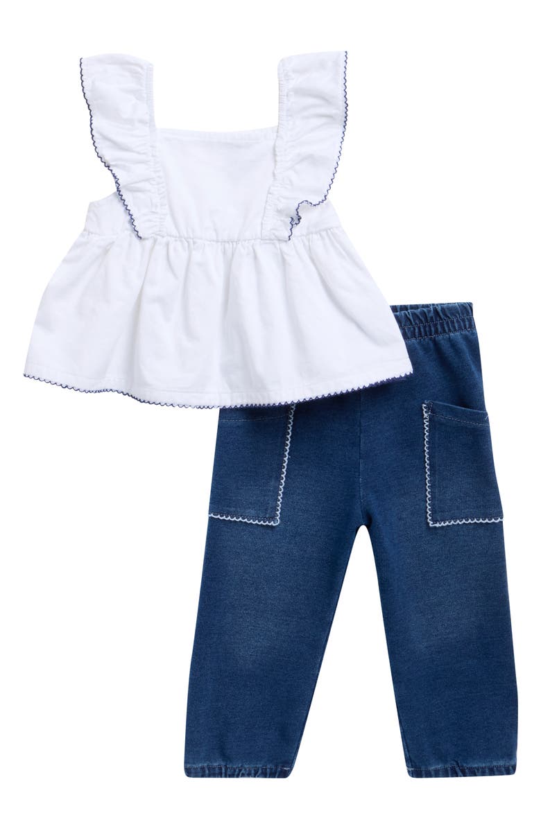 Habitual Kids Ruffled Top & Denim Leggings Set, Main, color, White