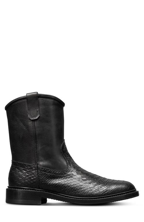 Allen Edmonds Dallas Roper Low Croc Embossed Western Boot In Black Snake Print