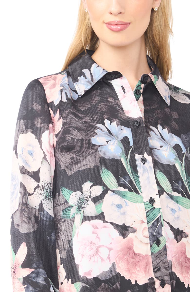 Ted Baker Gloria Floral Button-Up Shirt Dress, Alternate, color, Black/ Coral Pink