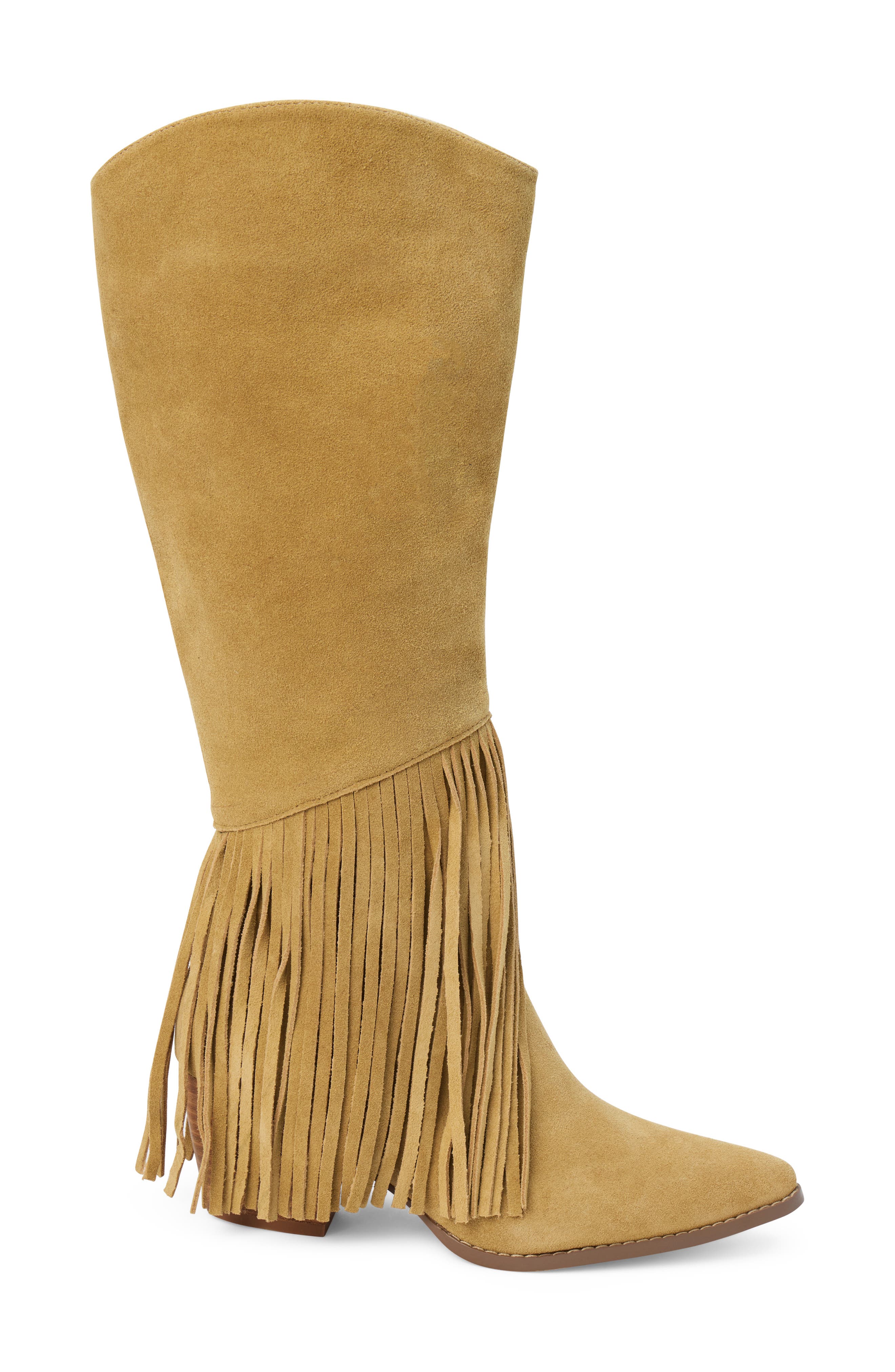 Tatum Fringe Pointed Toe Knee High Boot, Alternate, color, NATURAL SUEDE