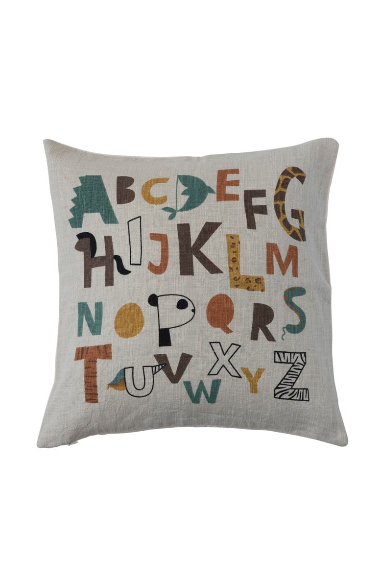Storied Home Kids Cotton Alphabet Print Throw Pillow Cover, Main, color, White