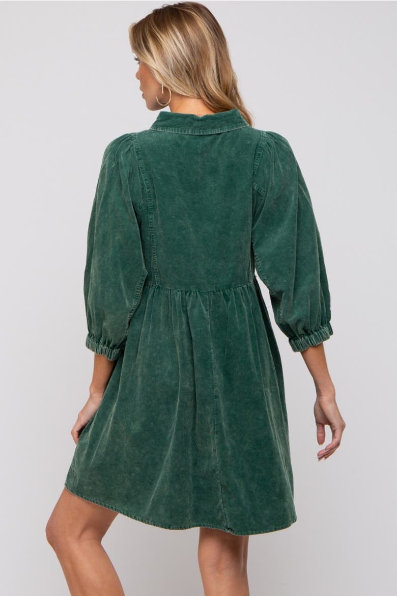 Corduroy Button Down Collared Dress, Alternate, color, Green