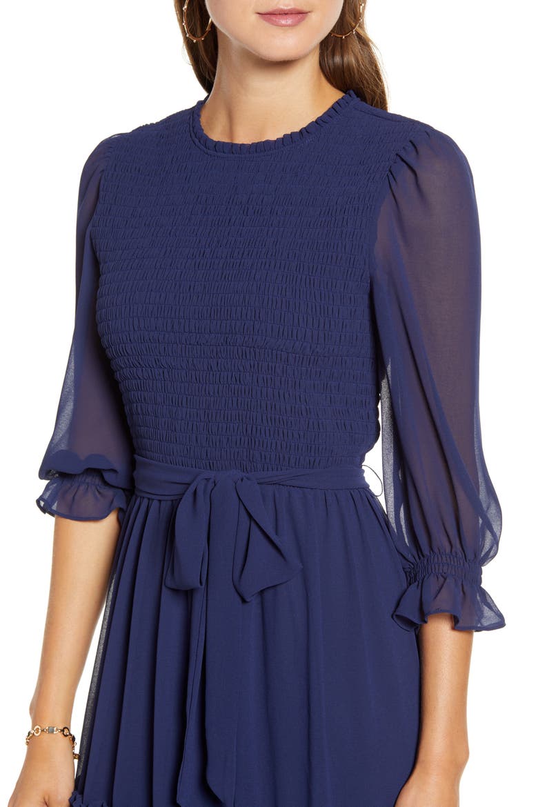 Smocked Dress, Alternate, color, NAVY