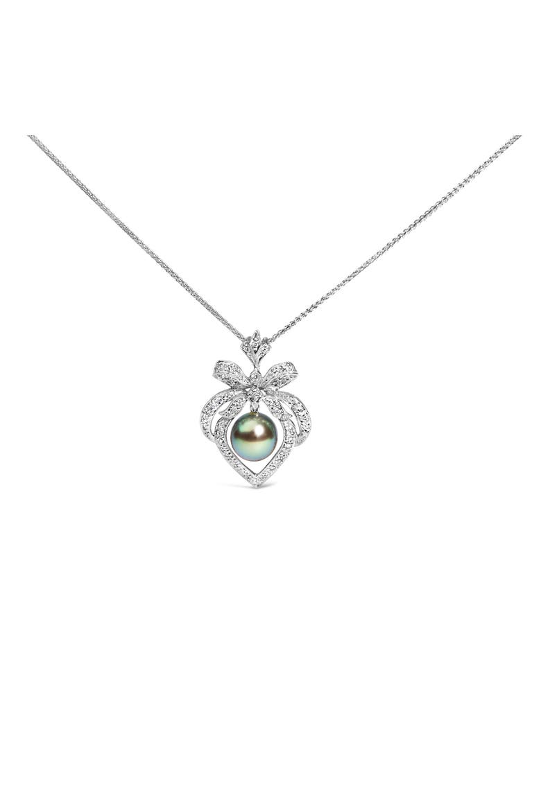 18K 3/4 Cttw Diamond Cultured Black Tahitian Pearl Heart Pendant Necklace, Main, color, White