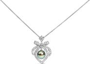 Haus of Brilliance 18K 3/4 Cttw Diamond Cultured Black Tahitian Pearl Heart Pendant Necklace