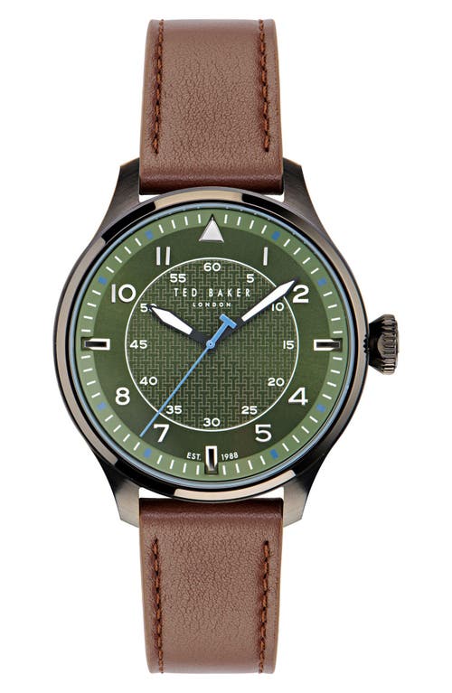 Ted Baker London Leather Strap Watch, 20mm in Brown/Green at Nordstrom