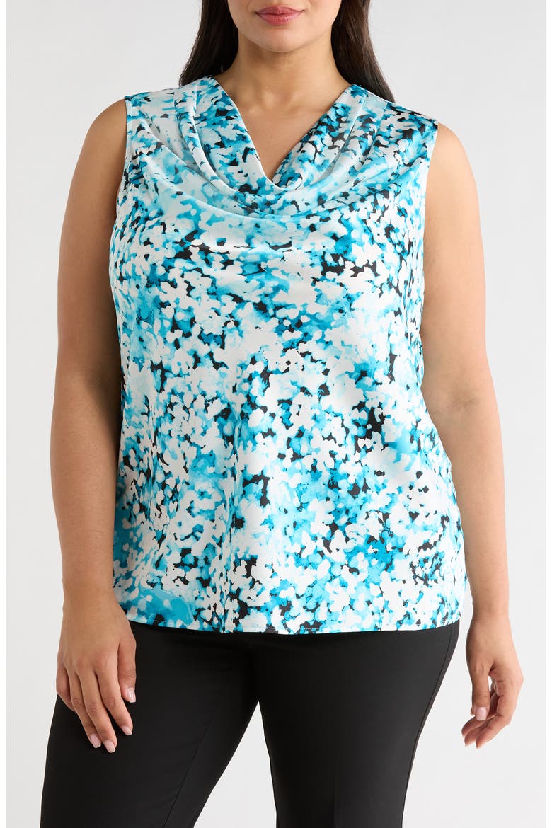 Floral Print Cowl Neck Top, Main, color, AQUA OASIS MULTI