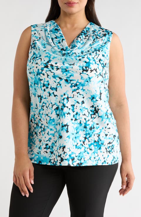 Floral Print Cowl Neck Top (Plus)