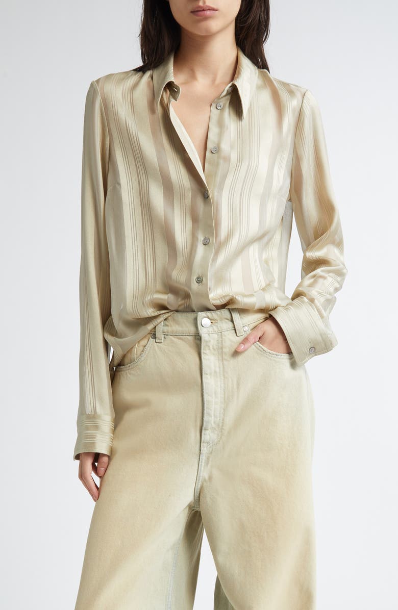 Stella McCartney Variegated Stripe Silk Button-Up Shirt, Main, color, Sage