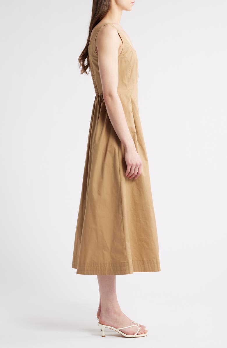 ZOE AND CLAIRE Pleated Zip Cotton Midi Dress, Alternate, color, Khaki