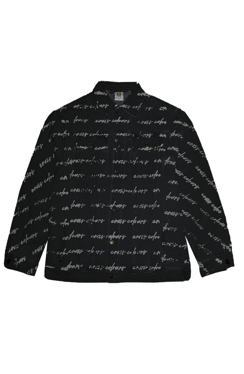 Cross Colours Signature Print Classic Jean Jacket, Main, color, Black