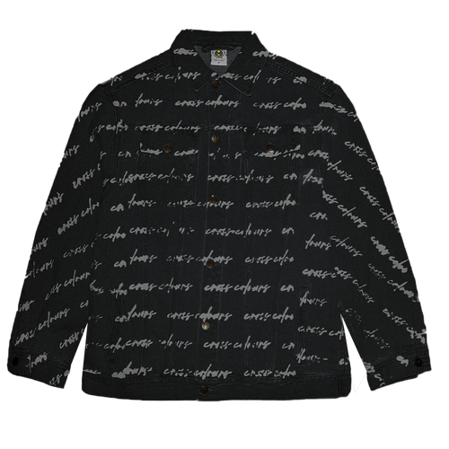Cross Colours Signature Print Classic Jean Jacket in Black 