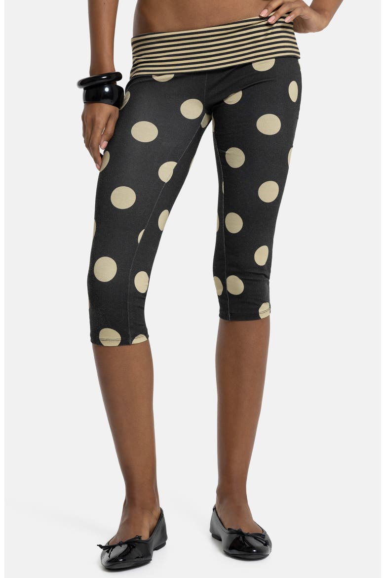 Mixed Print Foldover Waist Capri Pants, Main, color, BLACK