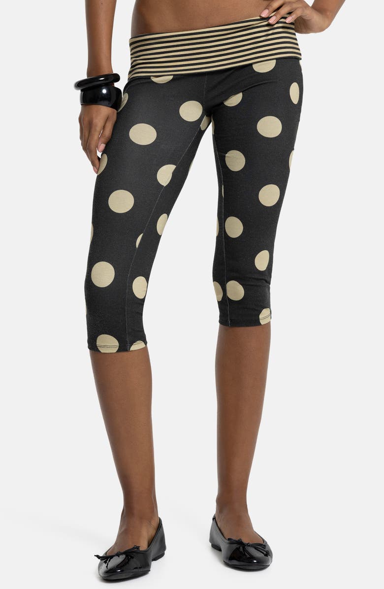 JADED LONDON Mixed Print Foldover Waist Capri Pants, Main, color, Black