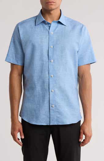 David Donahue Casual Short Sleeve Linen & Cotton Button-Up Shirt