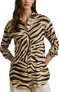 Lauren Ralph Lauren Zebra Stripe Relaxed Fit Linen Button-Up Shirt