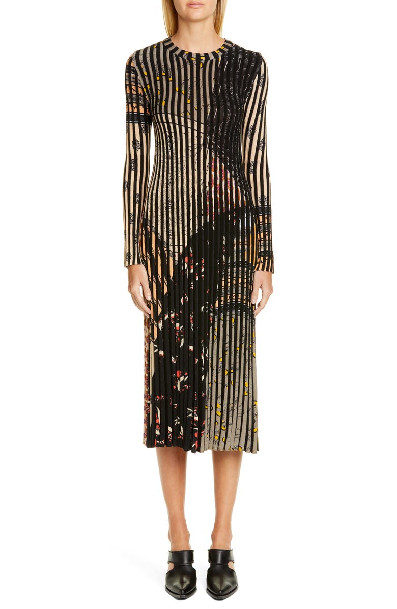 Etro Rib Stripe Long Sleeve Midi Sweater Dress, Main, color, 