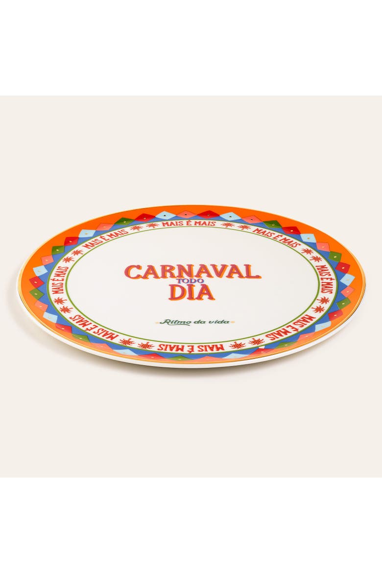 Lublin Carnaval Rimmed Porcelain Pizza Artisan Ceramic, Alternate, color, White