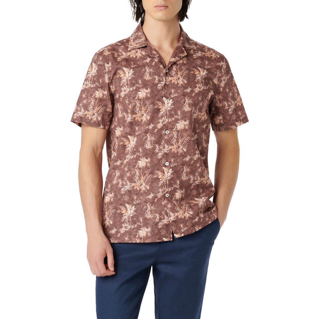 Bugatchi Jackson Shaped Fit Palm Tree Print Button-up Camp Shirt In Brown
