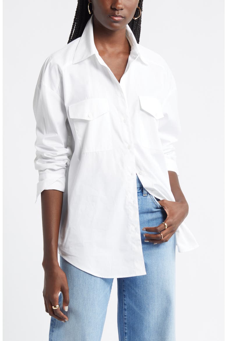 Poplin Two-Pocket Button-Up Shirt, Main, color, WHITE