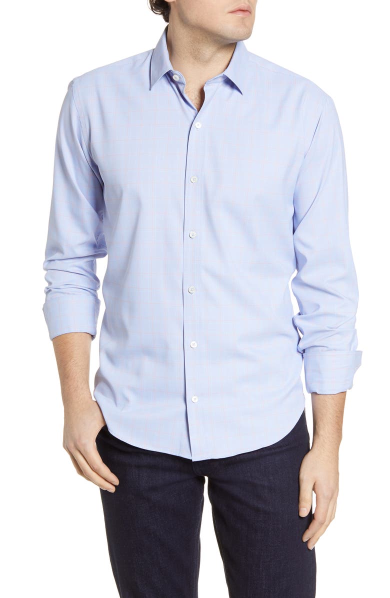 Bugatchi Shaped Check Button-Up Performance Shirt, Main, color, 