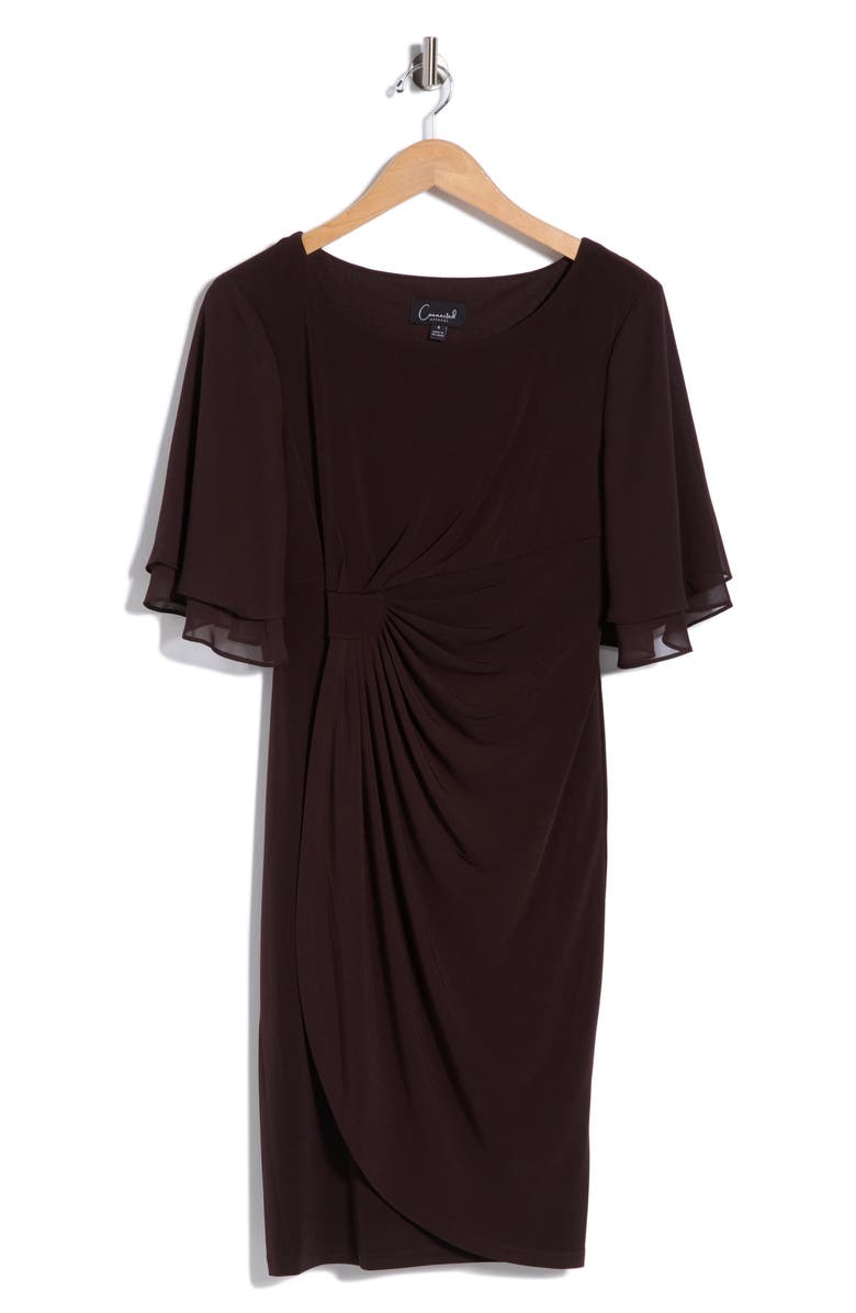Connected Apparel Ruffle Sleeve Sheath Dress, Alternate, color, Dark Brown