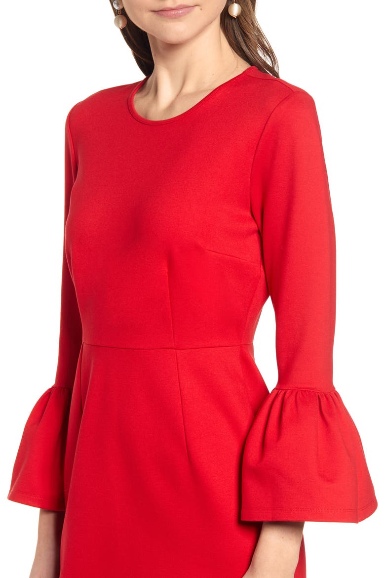 Bell Sleeve Sheath Dress, Alternate, color, RED BARBADOS