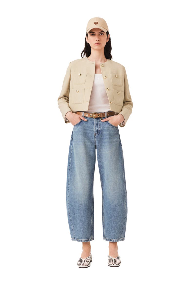 Short linen blend jacket, Main, color, Beige