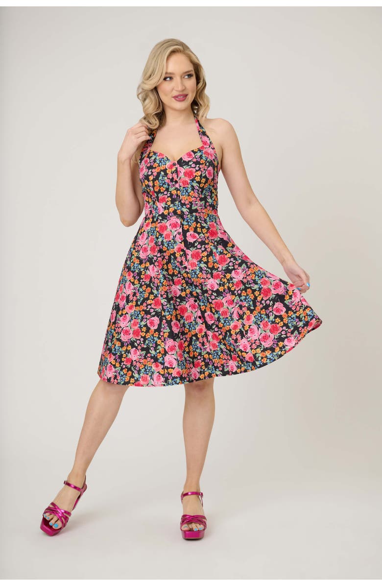 Smak Parlour Sweetheart Halter Flare Dress, Main, color, Pink Roses