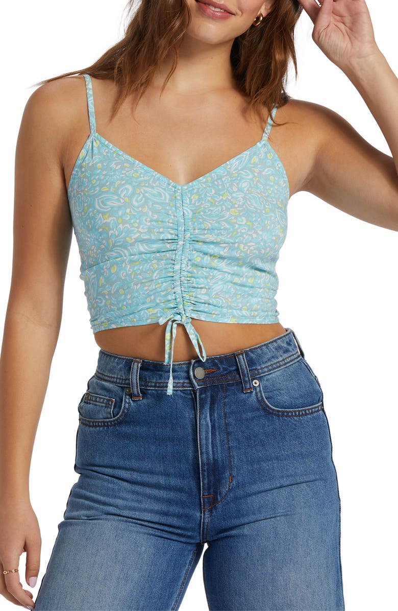 Roxy Vibrant Light Ruched Crop Tank, Main, color, Tourmaline Pretty Pa