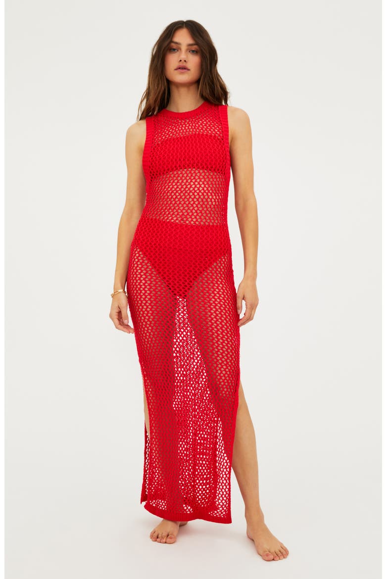 Holly Sheer Open Knit Cover-Up Dress, Alternate, color, RED