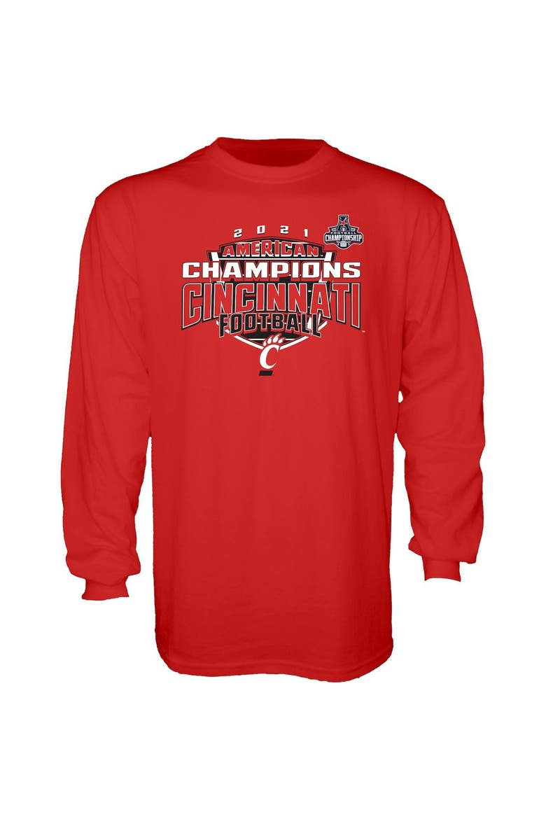 Men's Blue 84 Red Cincinnati Bearcats 2021 AAC Football Conference Champions Locker Room Long Sleeve T-Shirt, Alternate, color, Red