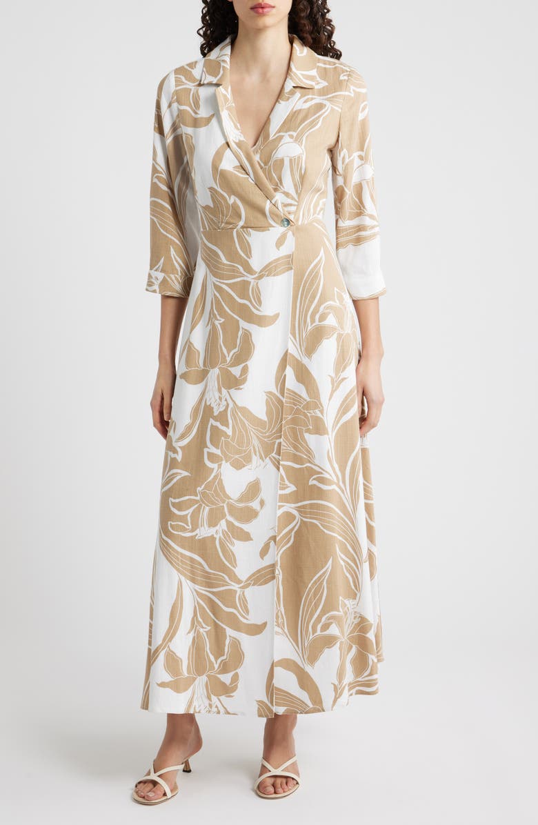 CeCe Floral Faux Wrap Maxi Dress, Main, color, Nomad