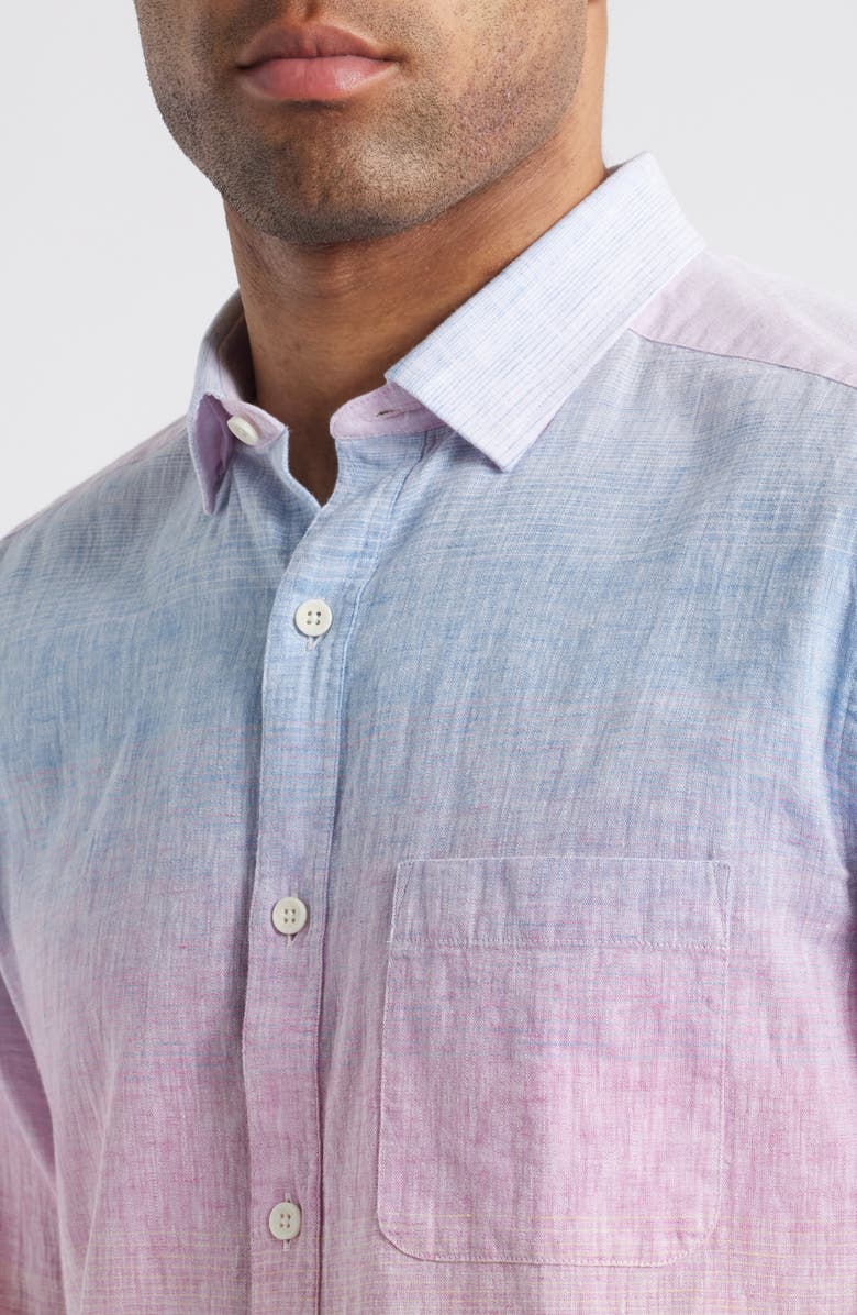 Johnston & Murphy Ombré Linen & Cotton Button-Up Shirt, Alternate, color, Blue/Pink