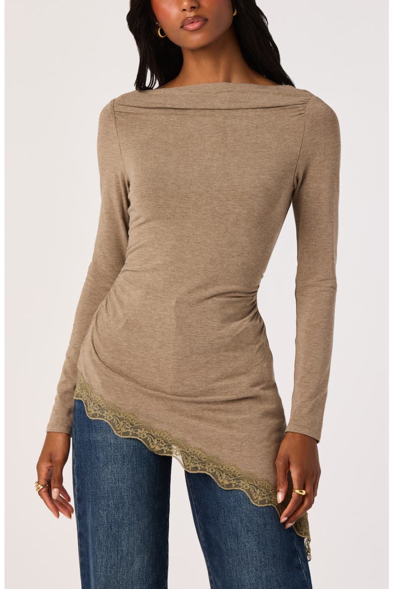 Fiona Lace-Trimmed Asymmetrical Hem Top, Main, color, TAUPE