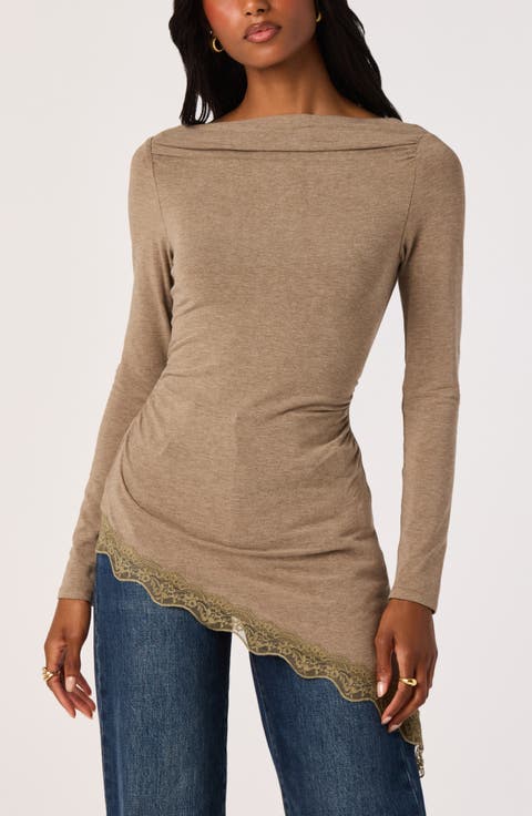 Fiona Lace-Trimmed Asymmetrical Hem Top