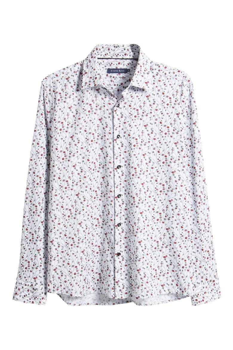 Flower Garden Print Button-Up Shirt, Alternate, color, BERRY