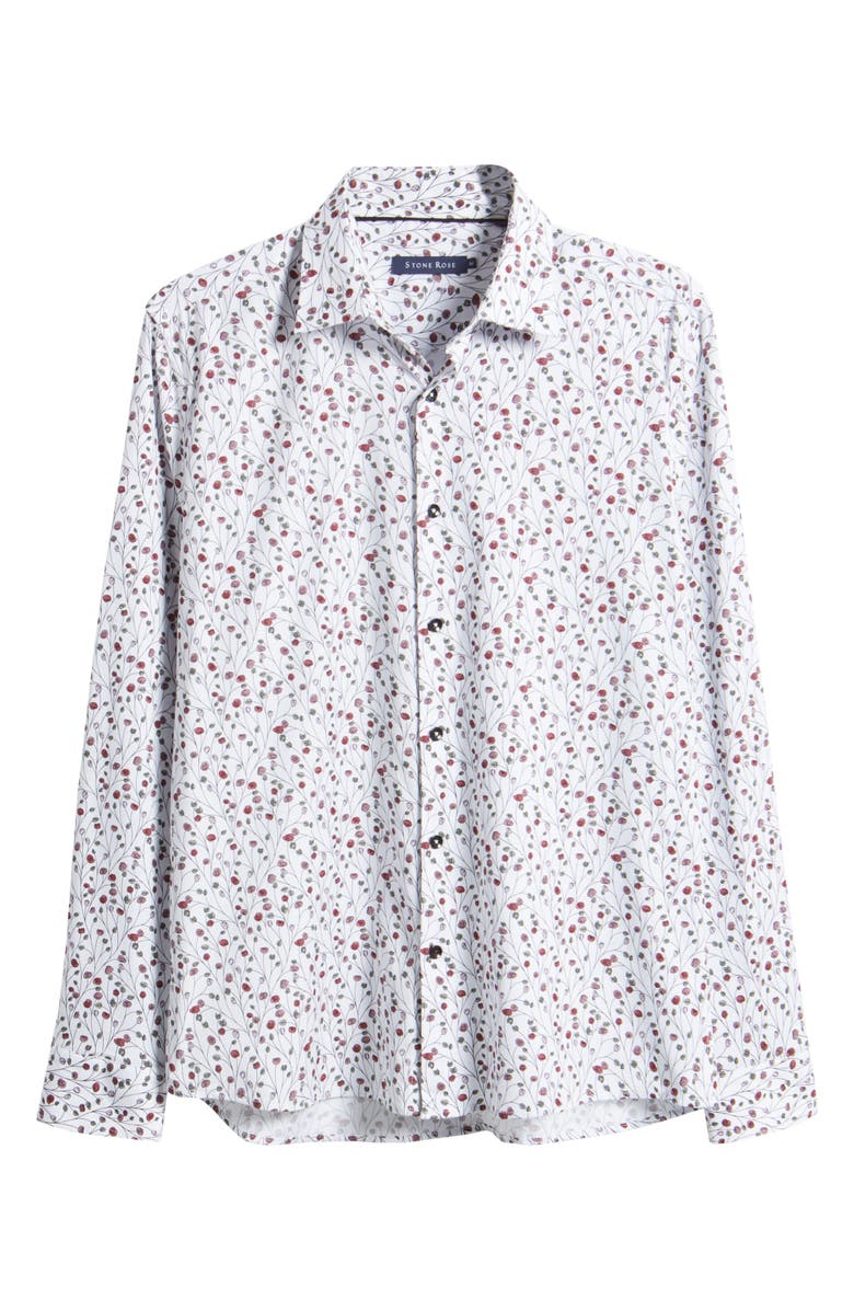Stone Rose Flower Garden Print Button-Up Shirt, Alternate, color, Berry
