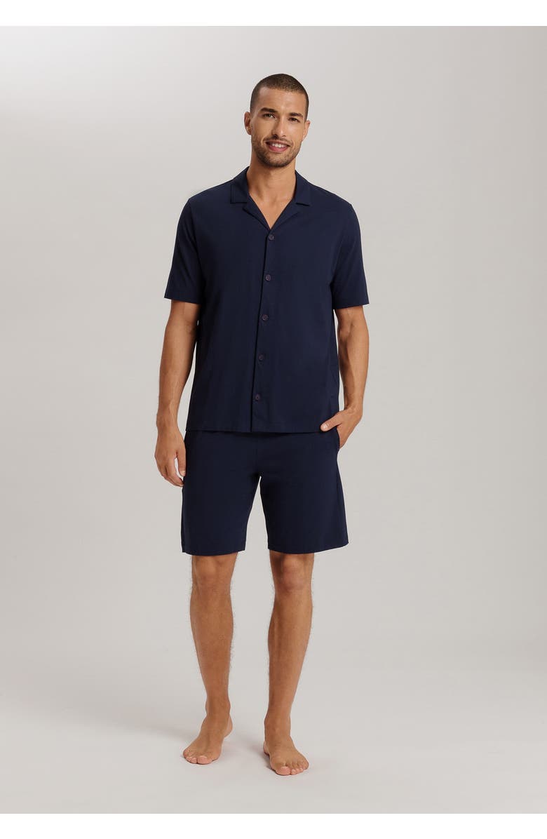 Hanro Night And Day Notch Collar Button Front Cotton Shirt, Alternate, color, Deep Navy