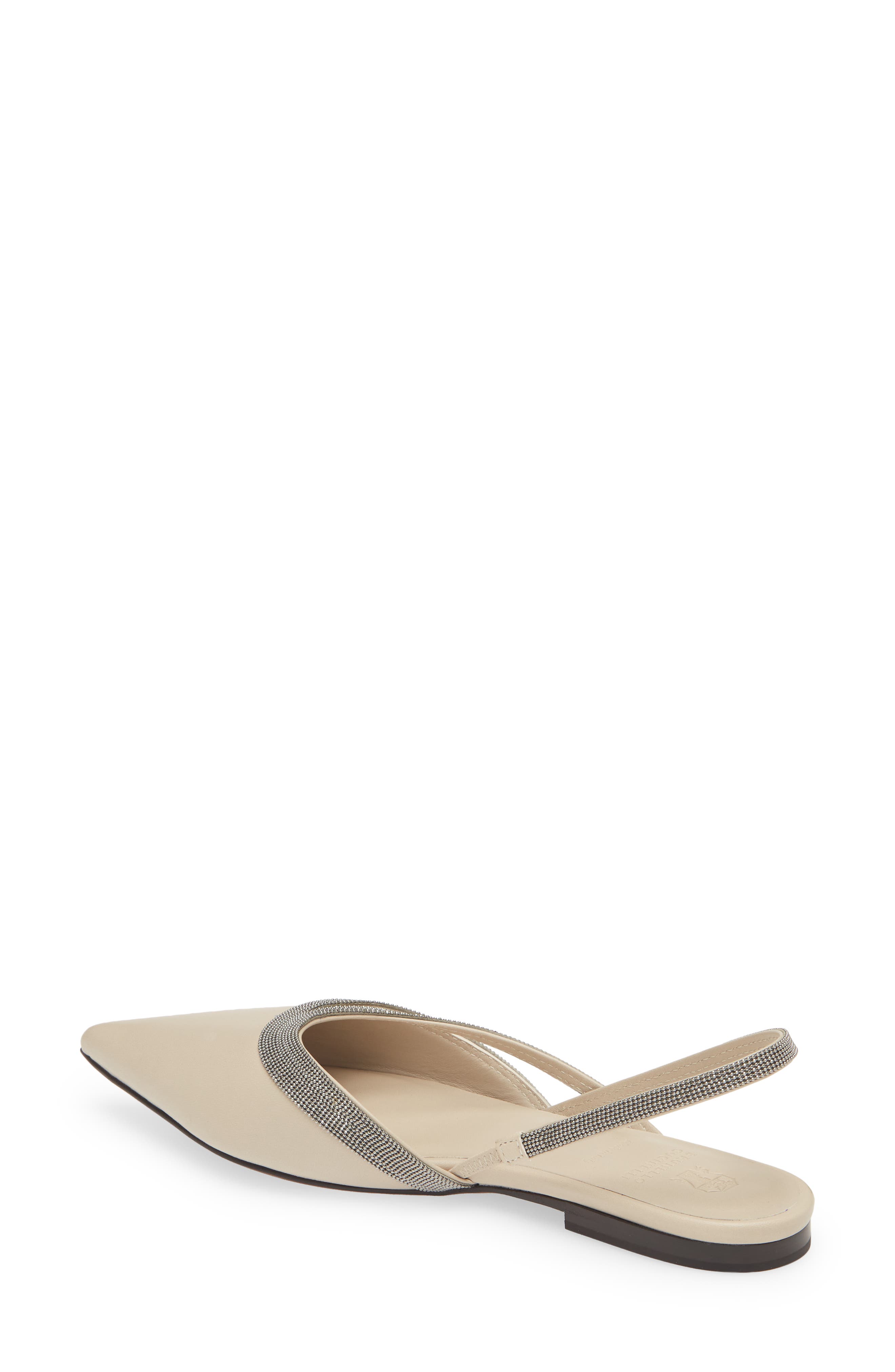 Brunello Cucinelli Monili Trim Pointed Toe Slingback Flat, Alternate, color, 