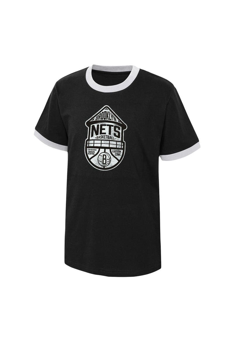 Youth Black Brooklyn Nets Hoop City Hometown Ringer T-Shirt, Alternate, color, Black