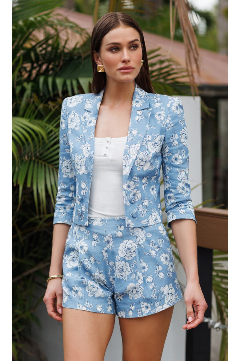 Emmeline Floral Linen Blazer, Alternate, color, Heritage Toile Bl/Wh