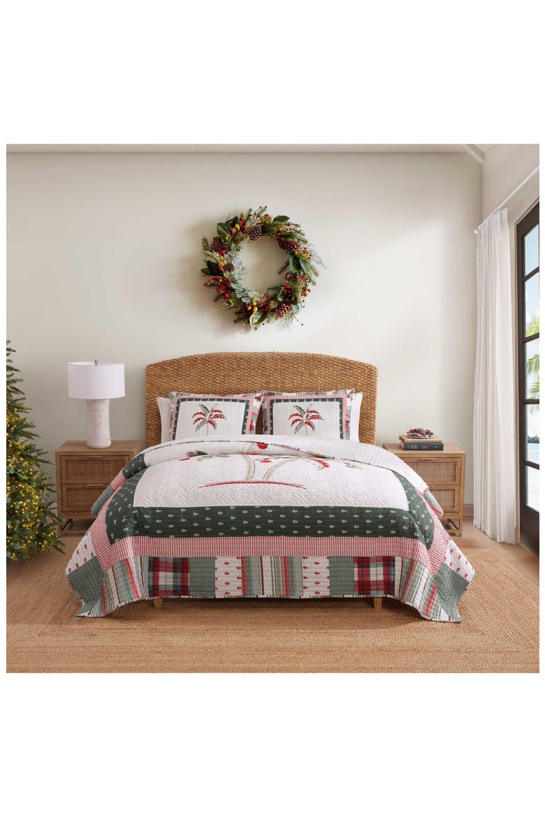 Palm Tree Patchwork Cotton Quilt Set, Alternate, color, RED/ GREEN