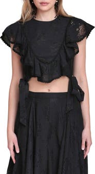 Avec Les Filles Lace & Ruffle Crop Top