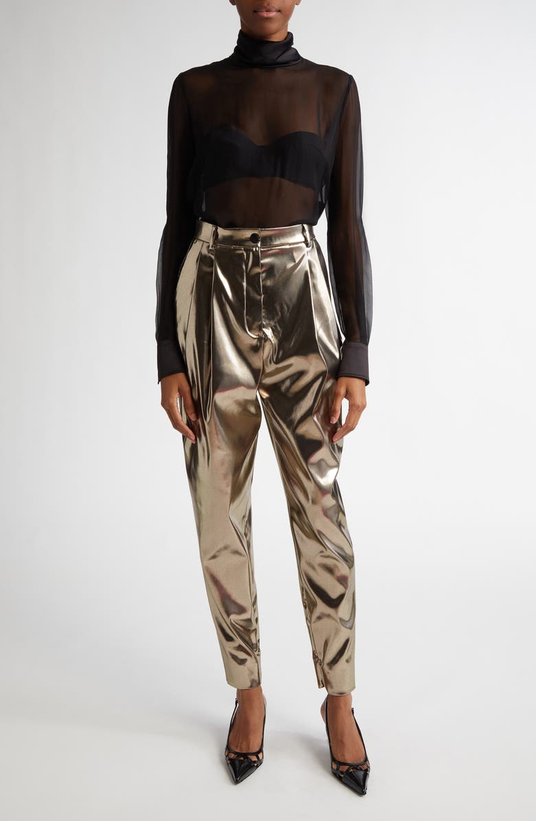 Dolce&Gabbana Metallic Pleated Ankle Pants, Alternate, color, S0985 Oro Antico