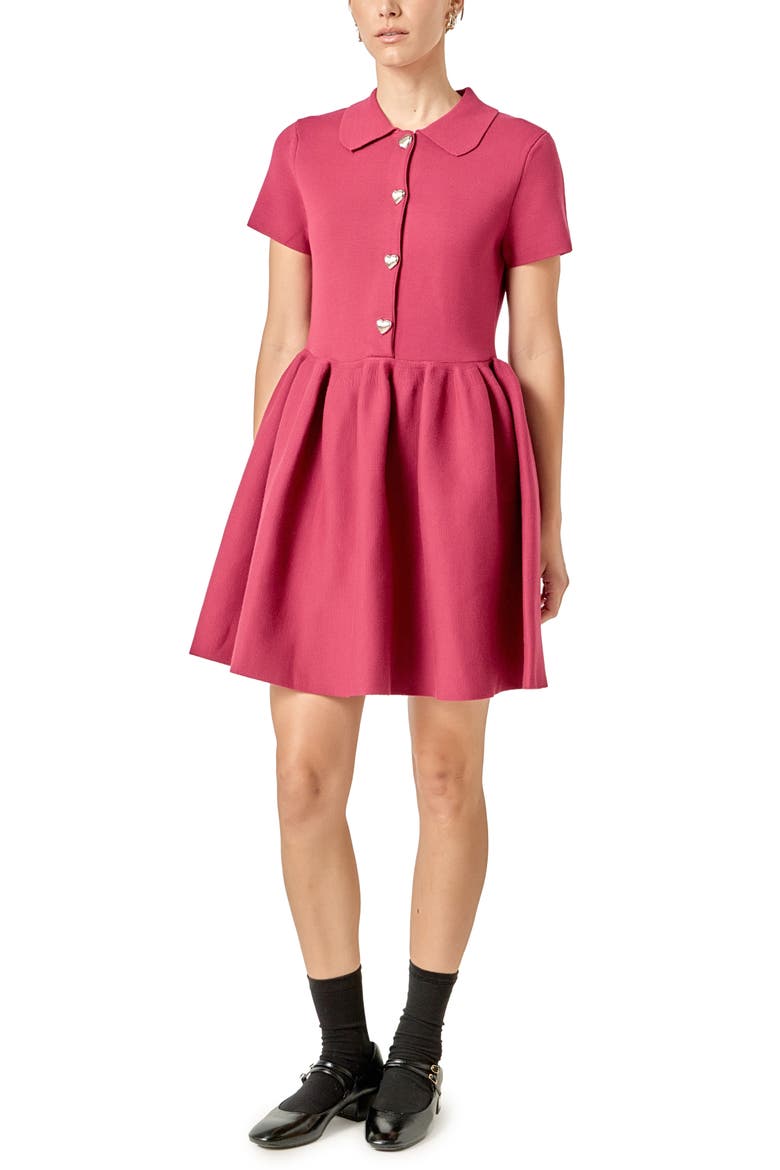 Heart Button Knit Minidress, Alternate, color, MAROON