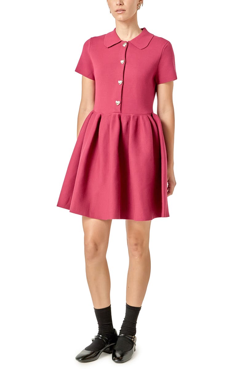 English Factory Heart Button Knit Minidress, Alternate, color, Maroon