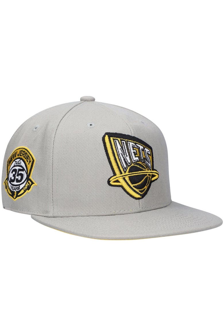 Men's Mitchell & Ness Gray New Jersey Nets Hardwood Classics 35th Anniversary Sunny Gray Fitted Hat, Main, color, Gray